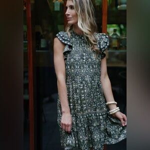 TUCKERNUCK OMIKA Wilora Double Ruffle Sleeve Mini Dress, Malia Pistachio Large